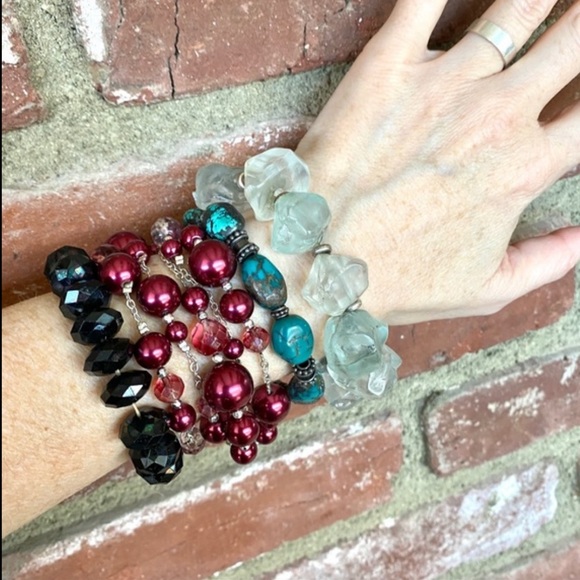 WHBM beaded Bracelet multi-strand adjustable wine jewelry collection cuff silver - Picture 12 of 12